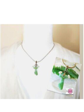 Necklace Genuine Green Jade KEY Pearl Leather Cord